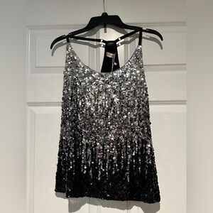 Sequin Ombre Party Sleeveless Top - Silver to Black